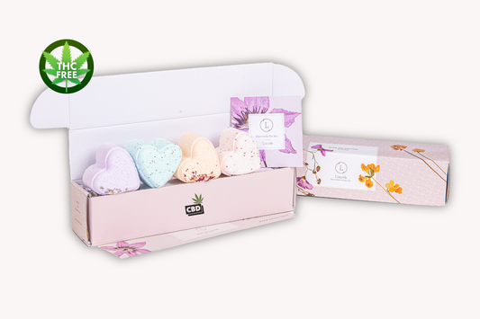 Bath Bombs with CBD -  5 Hearts Shaped with CBD - in a Gift Box - Can be personalized. (THC free)-1